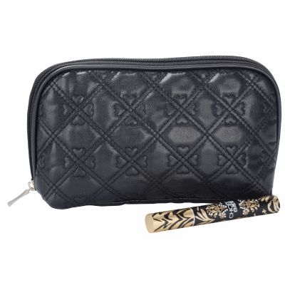 PU Leather Quilted Makeup Bag with Heart Pattern